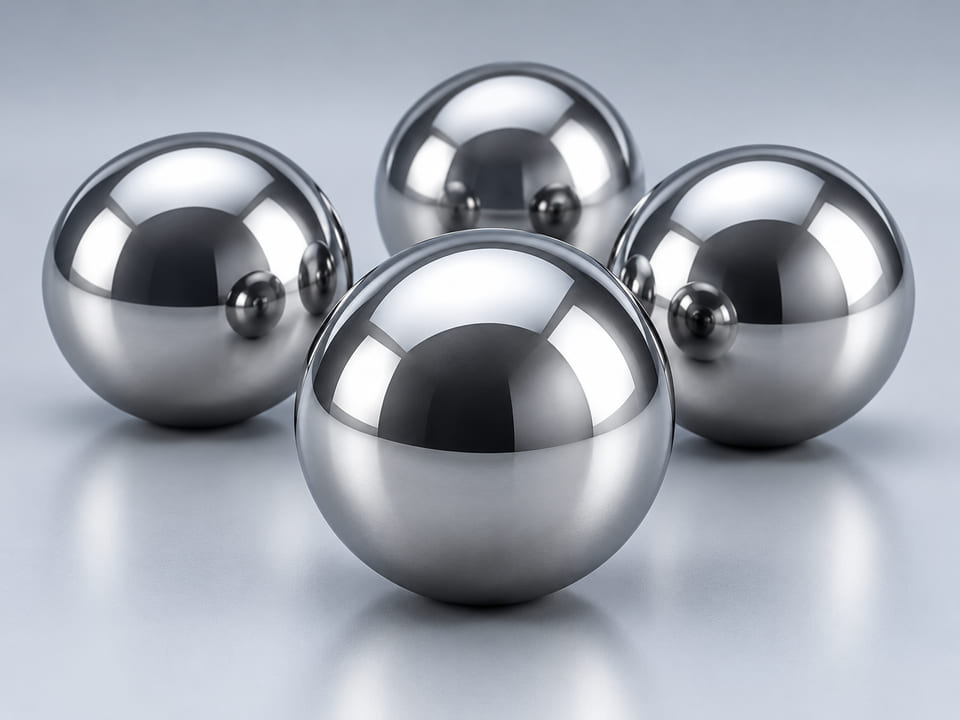 CGI-Produktkonzept für Kugeln aus nichtrostendem Stahl 420C; Material und Geometrie beispielhaft dargestellt