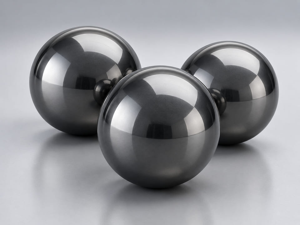 Conceito de produto CGI de esferas de carbeto de tungstênio; material e geometria ilustrativos