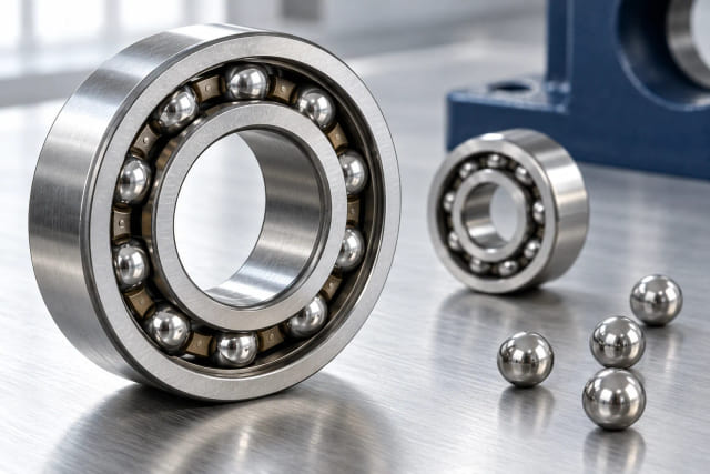 CGI application concept of an open ball bearing with visible steel rolling elements