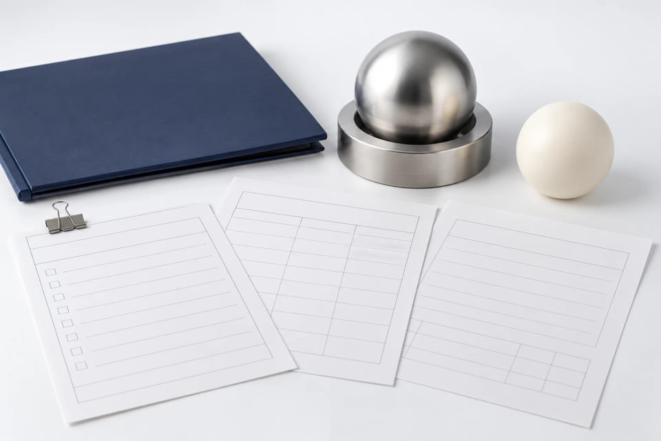 Blank physical procurement worksheets beside two component samples.