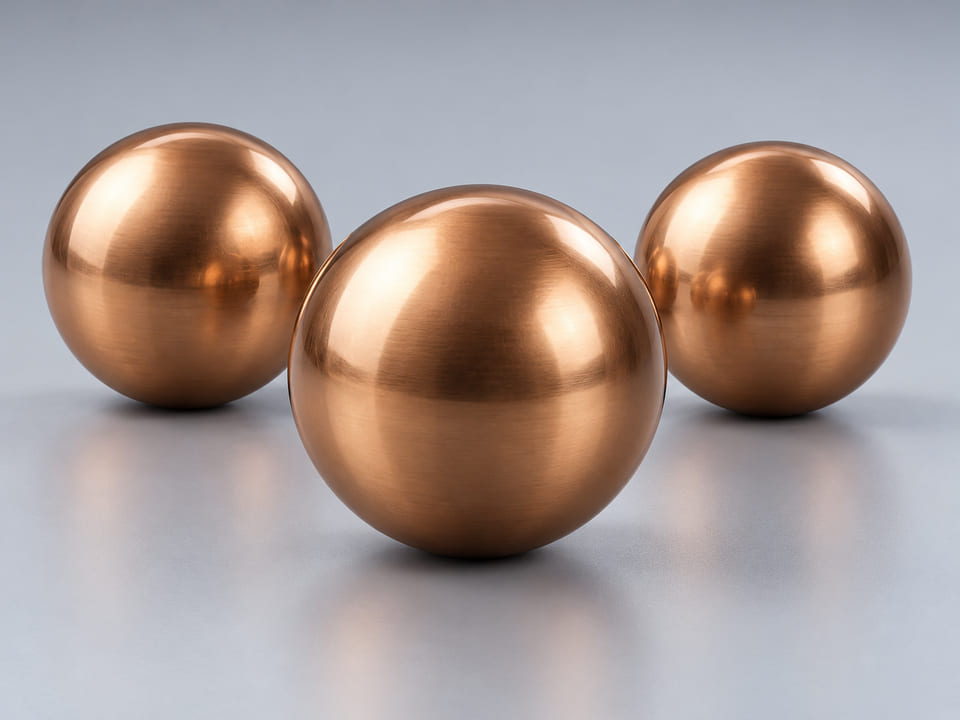 CGI-Produktkonzept für Phosphorbronzekugeln; Werkstoff und Geometrie zur Veranschaulichung