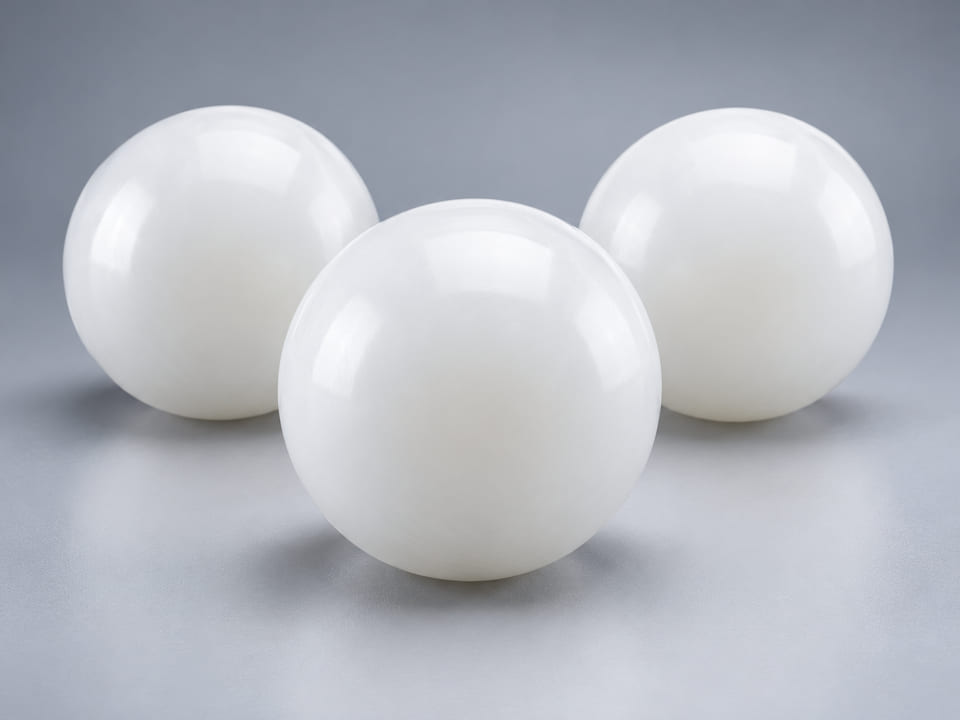 Concepto de producto CGI de bolas de HDPE; materiales y geometría ilustrativos