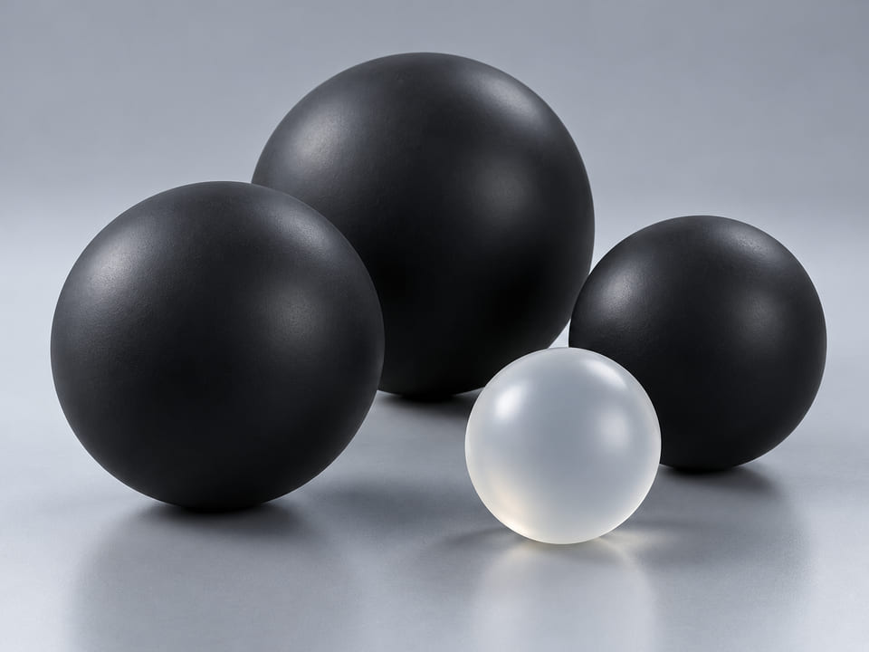 CGI-Produktkonzept voll elastischer Kugeln; beispielhafte Darstellung von Material und Geometrie