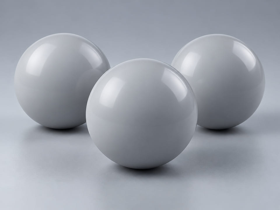 Concepto de producto CGI de bolas de PVC rígido; materiales y geometría ilustrativos