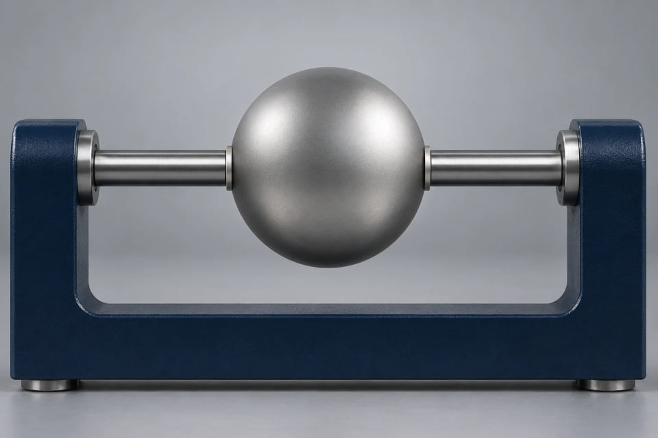 Conceptual CGI of a sphere in a dimensional evaluation fixture