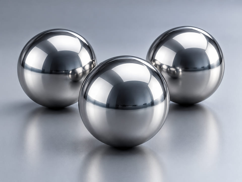 CGI-Produktkonzept für Kugeln aus nichtrostendem Stahl 440C; Material und Geometrie beispielhaft dargestellt